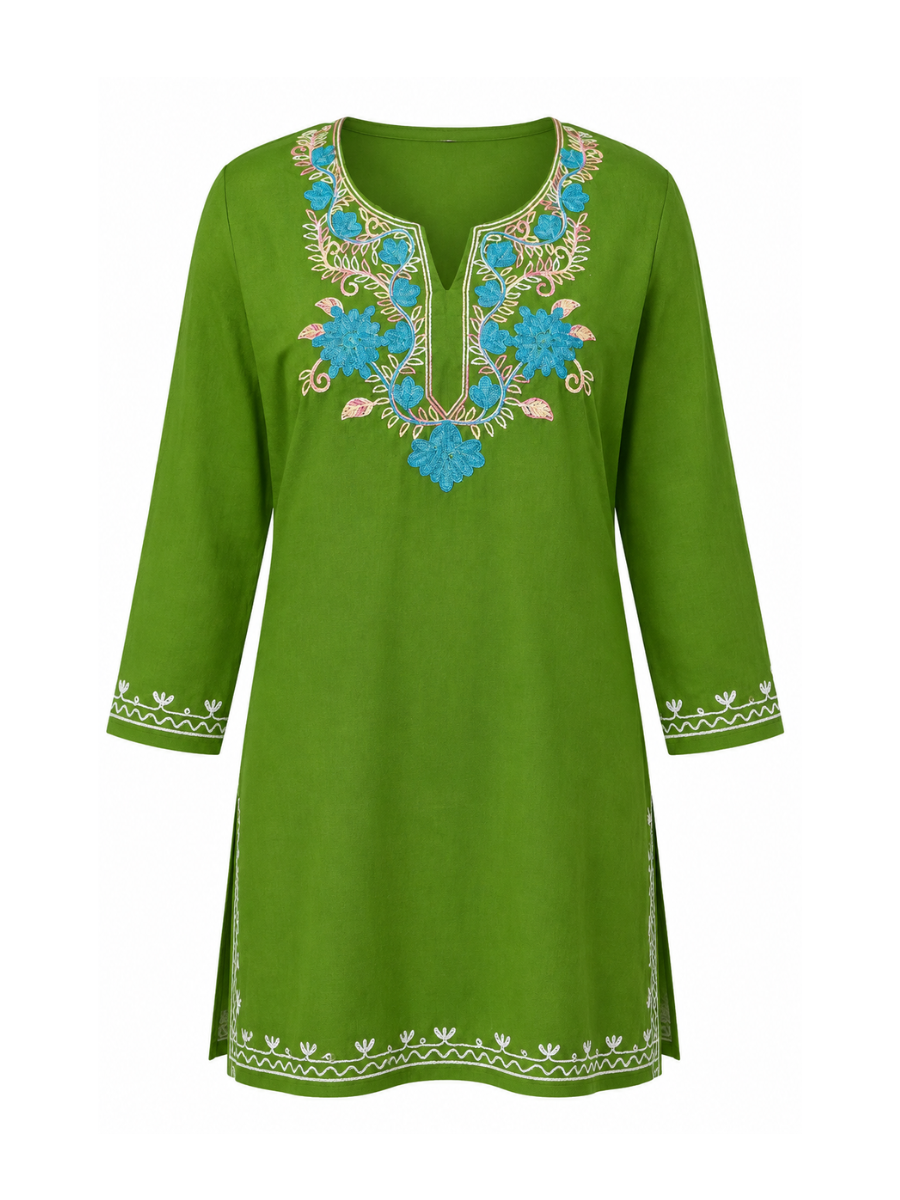 Noor : Aari embroidery summer kurti | Dark Green